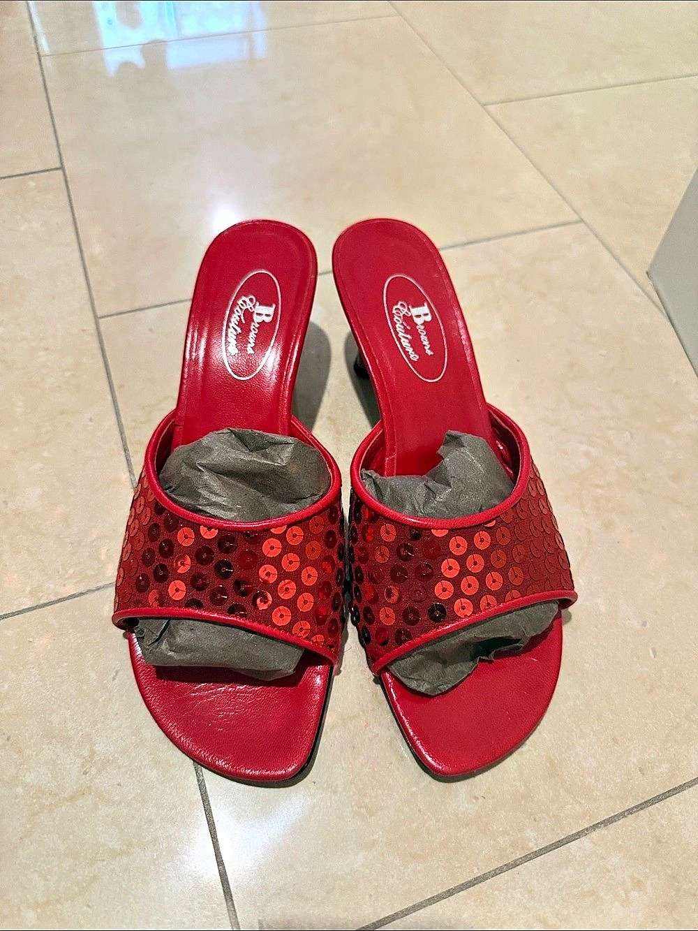 Browns Couture Red Sequin Mule Heels EU 37